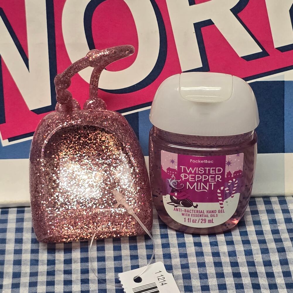 BBW Pink Glitter Rubber Pocketbac Holder & Twisted Peppermint Refill